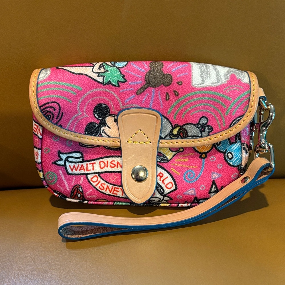 Dooney & Bourke Disneyland Pink Wristlet Clutch with Leather Trim